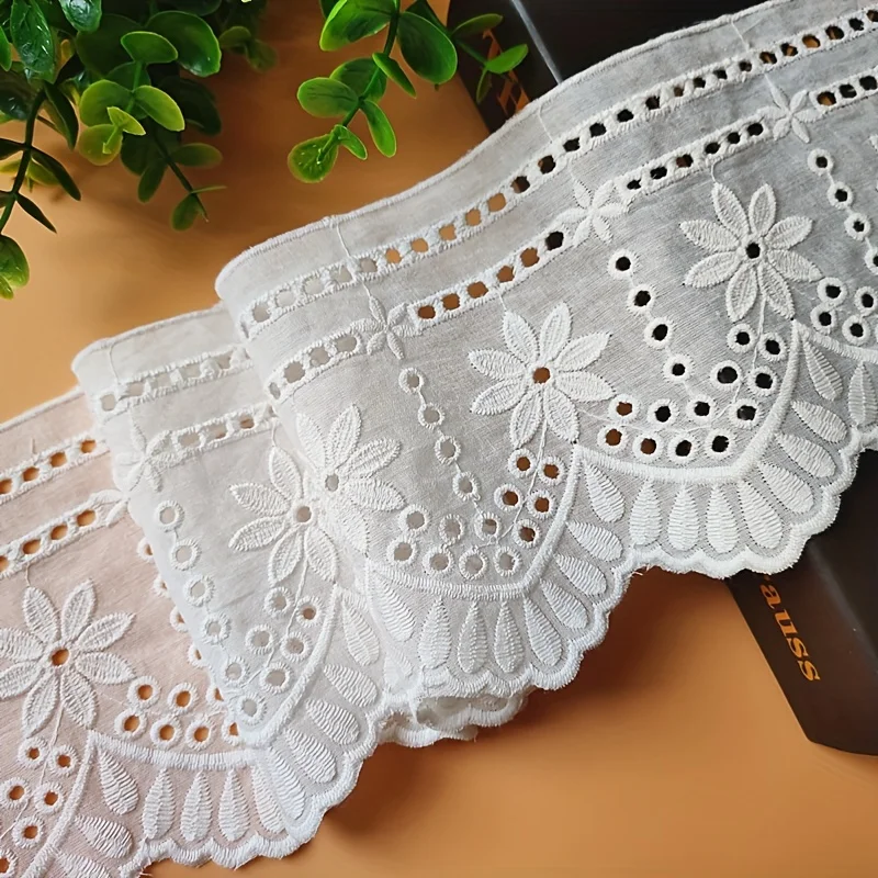 1 yard hollow cotton cloth width 12cm lace, three-dimensional embroidery lace fabric DIY clothing accessories