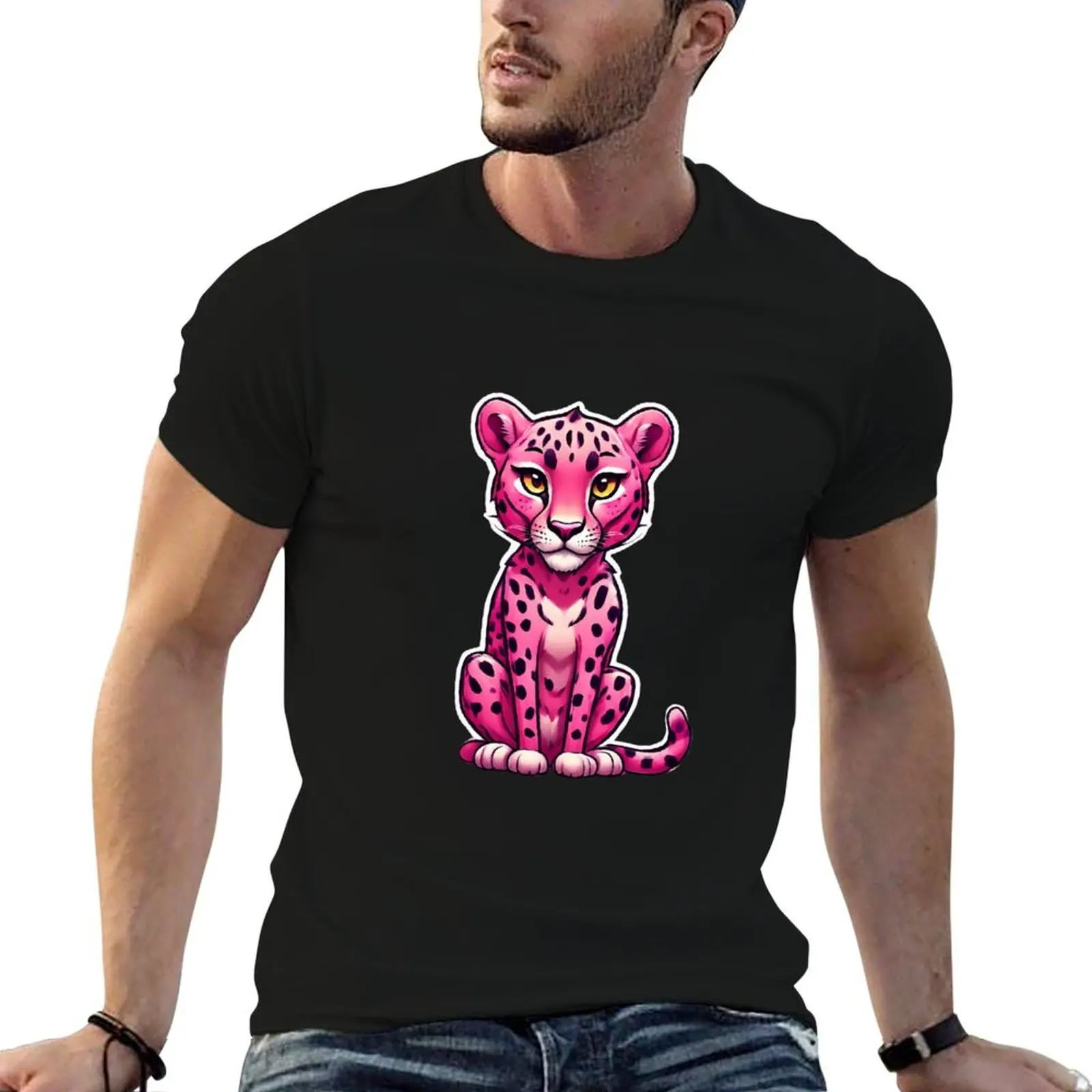 Pink Cheetah T-Shirt for a boy quick-drying oversizeds vintage t shirt men