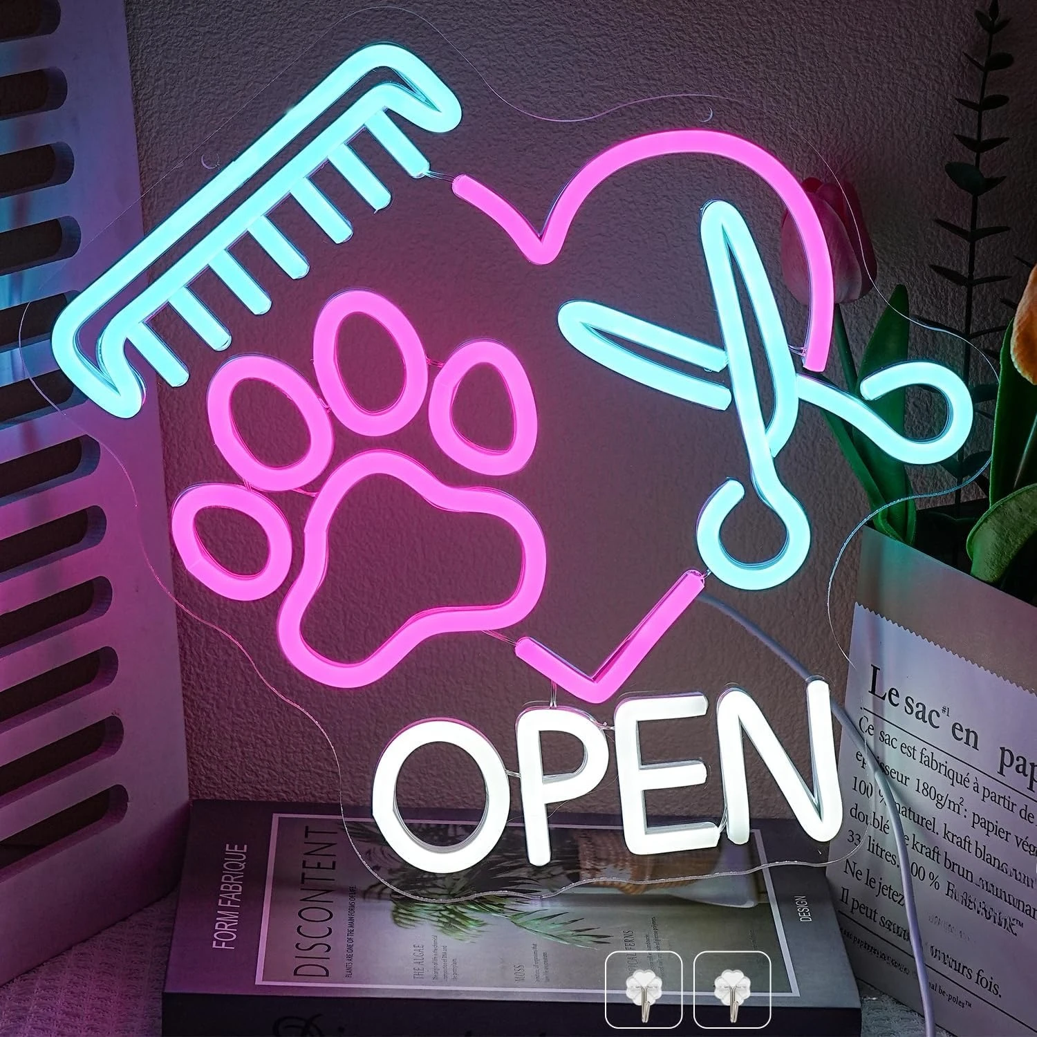 

Pet Shop Open Neon Sign Colorful Paw Neon Light Dimmable for Pet Grooming Salon Pet Shop Pet Hospital Pet Salon Store Wall Decor