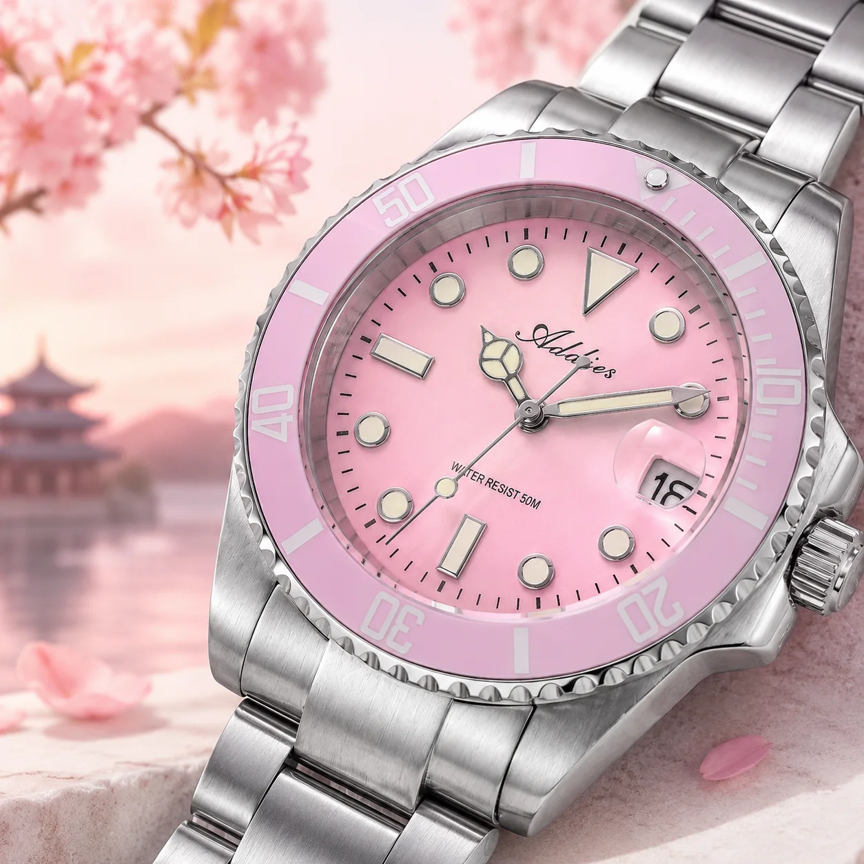 Addies C3/BGW9 Super Luminous Push Button Hidden Clasp Dress Watch for Women Elegant Minimalist Luxury Women's Quartz Wristwatch