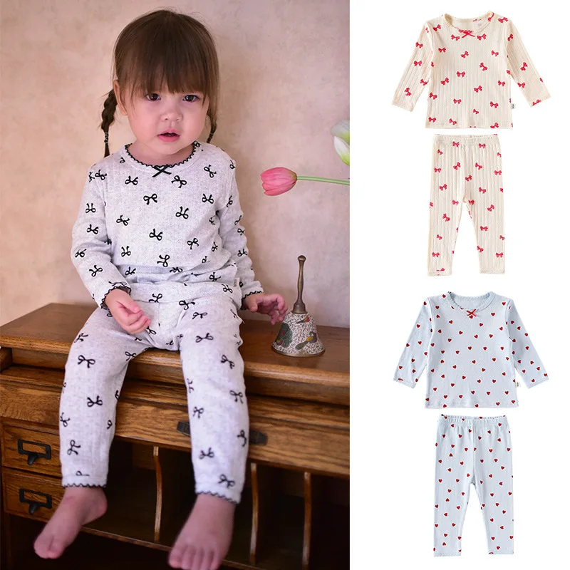 

0-3T 100% Cotton Newborn Kid Baby Girl Clothes Set Long Sleeve Top Pant Suit Print Pajamas Set Homeweat Outfit