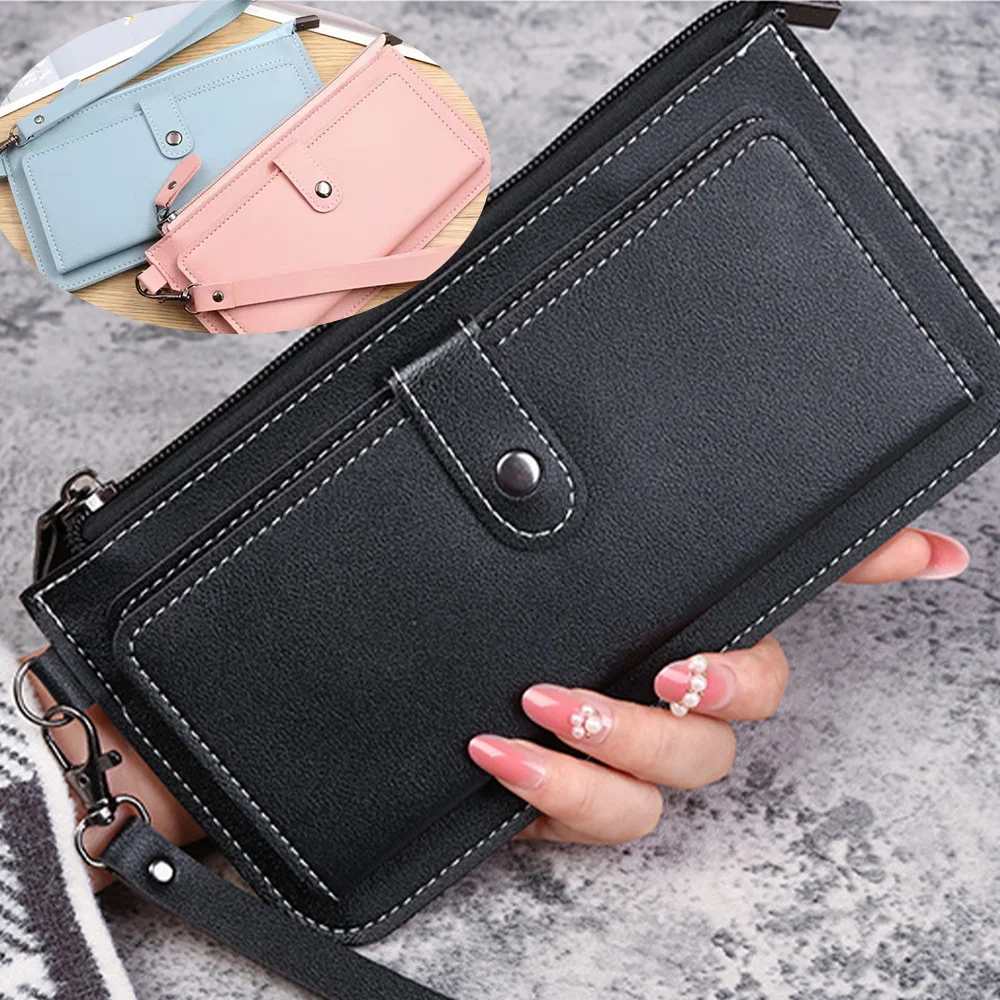 

2023 Fashion Women Wallets Simple Zipper Purses Black Pink Blue Red Long Section Clutch Wallet Soft PU Leather Money Bag