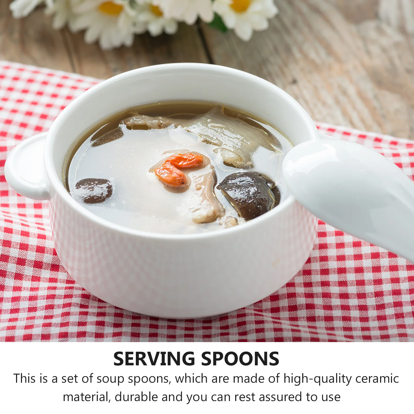 

1Set Ceramic Soup Spoons White Porcelain Large Deep Long Handle Easy Clean Serving Spoons Cooking Gadgets