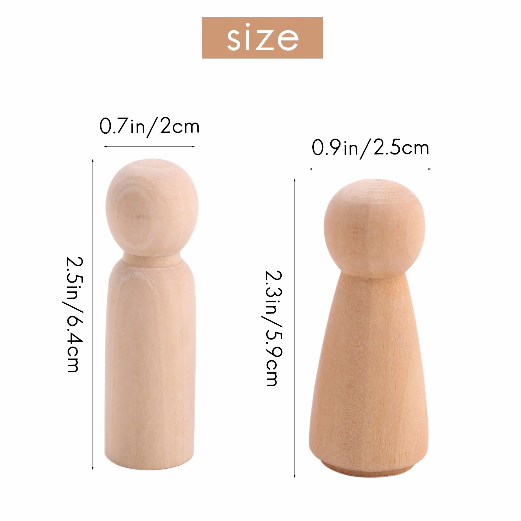 10 Pieces 65 mm Unfinished Wooden Peg Dolls Wooden Tiny Doll Bodies People Decorations,Wood Color