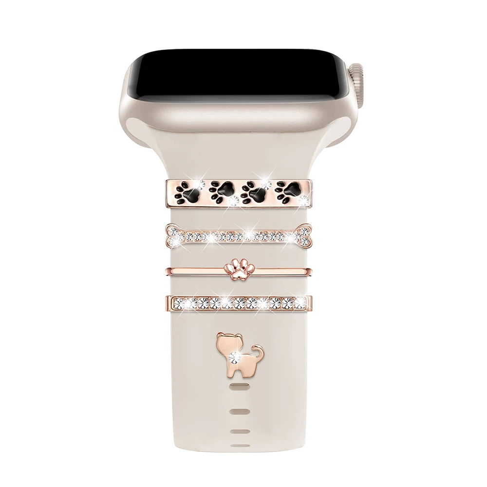 5pcs แหวนตกแต่งสําหรับ Apple Watch band Series 10 8 7 6 5 SE 9 เครื่องประดับเพชร Charms สําหรับ Samsung/Huawei 20 มม.22 มม.สายนาฬิกา