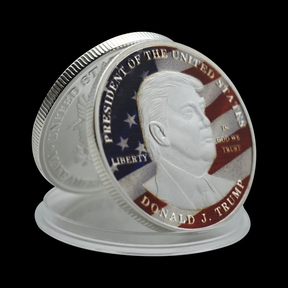 Donald Trump SILVER Coin Collectibles US President Color Plating Coin In Capsule In God We Trust Coin Souvenir Festival Gift