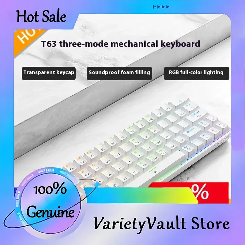 

Kemove T63 RGB Беспроводная механическая клавиатура Легкая портативная 3-режимная игровая клавиатура с возможностью горячей замены Бытовая электроника