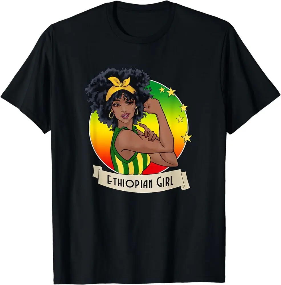 Proud Afro Ethiopian Girl Ethiopia Flag Gift Idea T-Shirt  High Quality 100%Cotton Short Sleeve