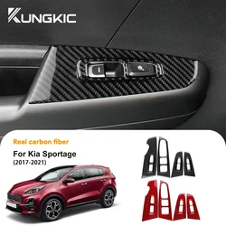 LHD Car Front Rear Door Window Llift Panel For KIA Sportage 2017 2018 2019 2020 2021 Real Soft Carbon Fiber Sticker Trim