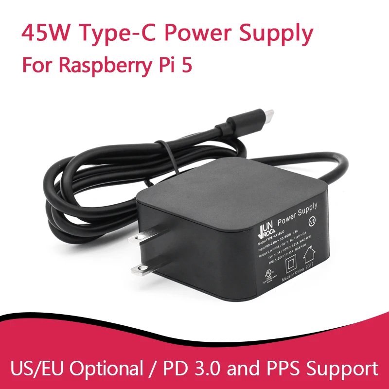 

Raspberry Pi 5 45W Type-C Power Supply Support PD 3.0 And PPS Optional Specification US EU