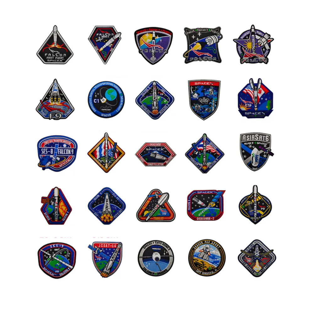 United States Space X Hook and Loop Fastener on Patch CRS Spacecraft Embroidery Patches for Backpack & Jeans Personality Patch