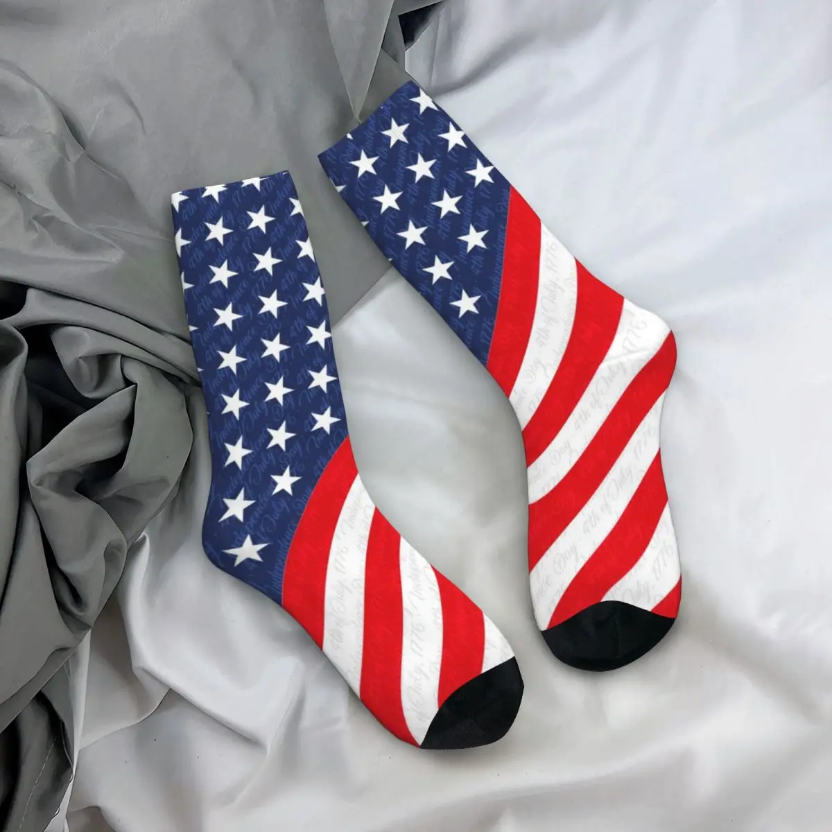 Star Flag Print Socks USA 4th of July Independence Day Harajuku Stockings Autumn Non-Slip Men Socks Breathable Skateboard Socks