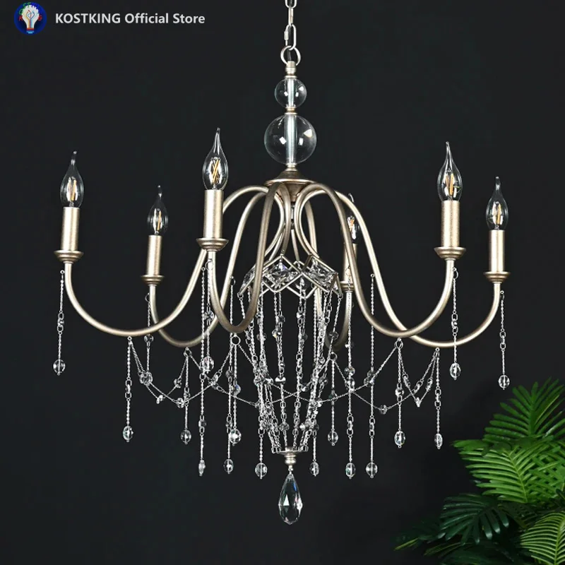 

French new Antique Crystal Chandelier led lustre Light for Dinging Room Living Room home deco long crystal pendant LED Lamp