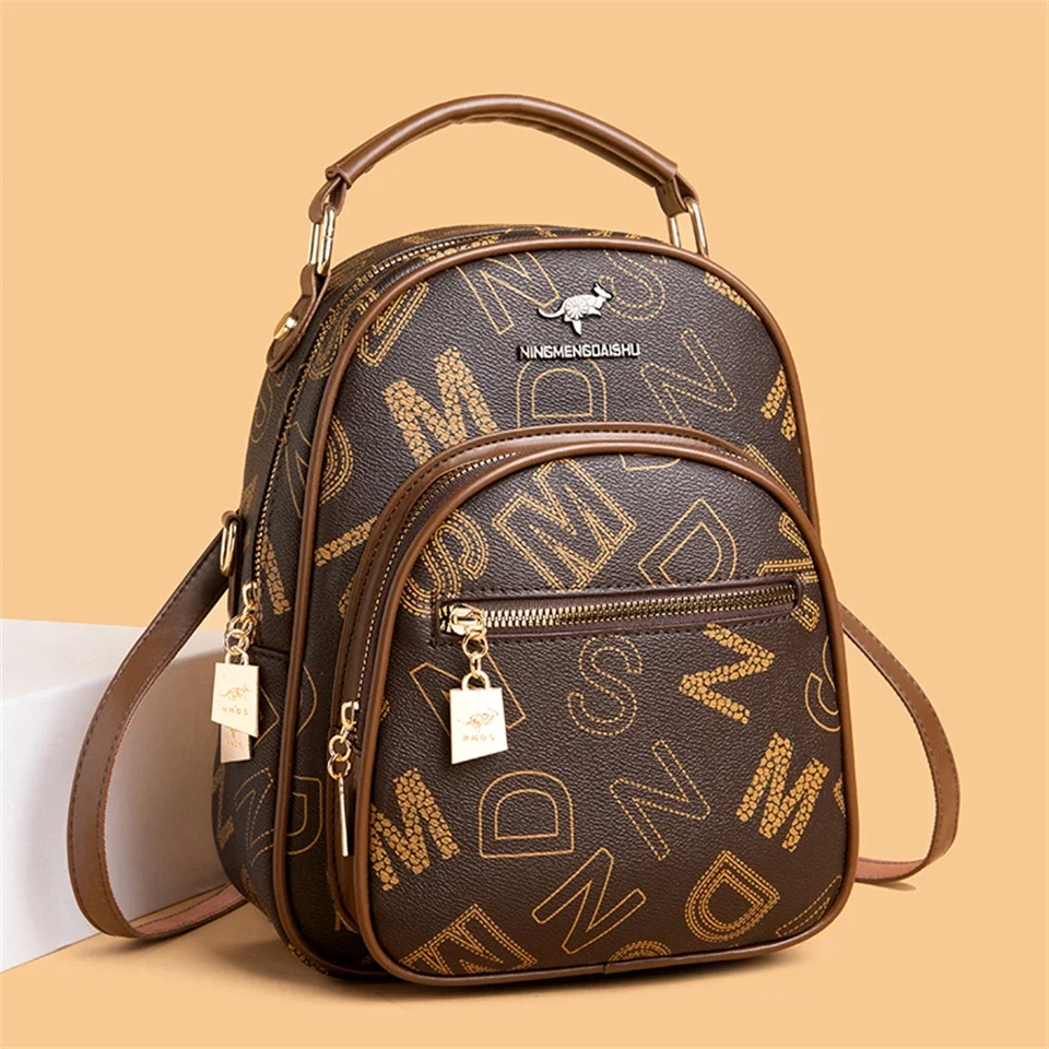 

New Women’s Backpack Designer High Quality Soft Leather Fashion Letter Print Backpack Large Capacity Shoulder Lightweight Bags