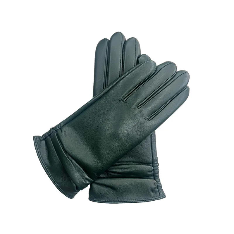 Cross-border European and American Women's Touch Screen Sheepskin Leather Gloves, Winter Outdoor Thermal Velvet Leather Gloves