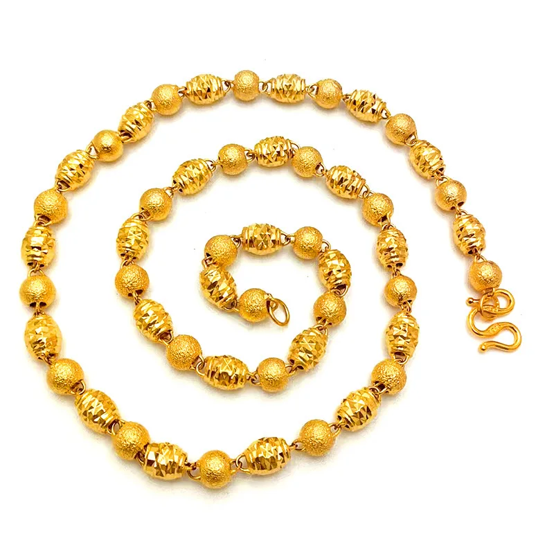 

9999 24K Genuine Duracell Gold Boy’s Olive Bead Necklace Seiko Version High-End Atmosphere Versatile