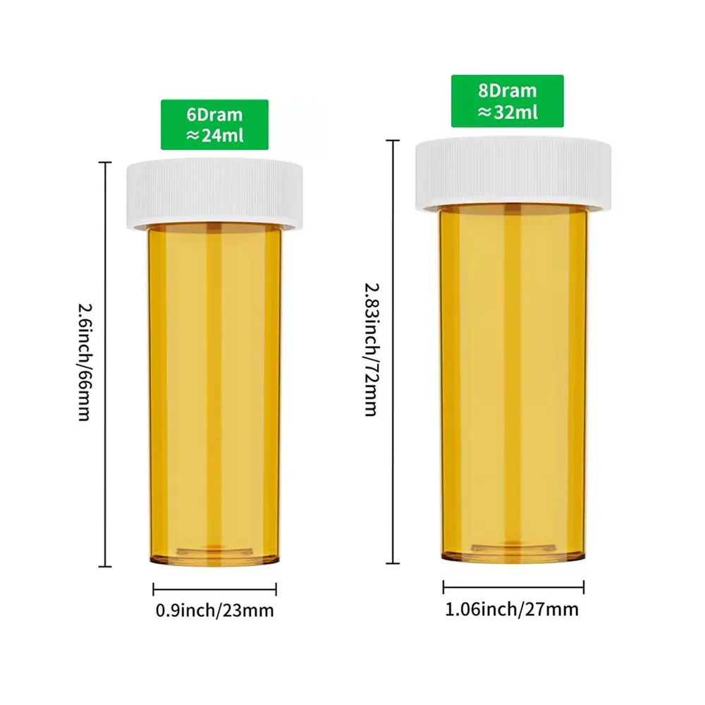 12/20 Empty Plastic Medicine Pill Bottle with Child Resistant Caps 6Dr/8Dr Medicine Containers Travel Pill Vials Pill Organizers
