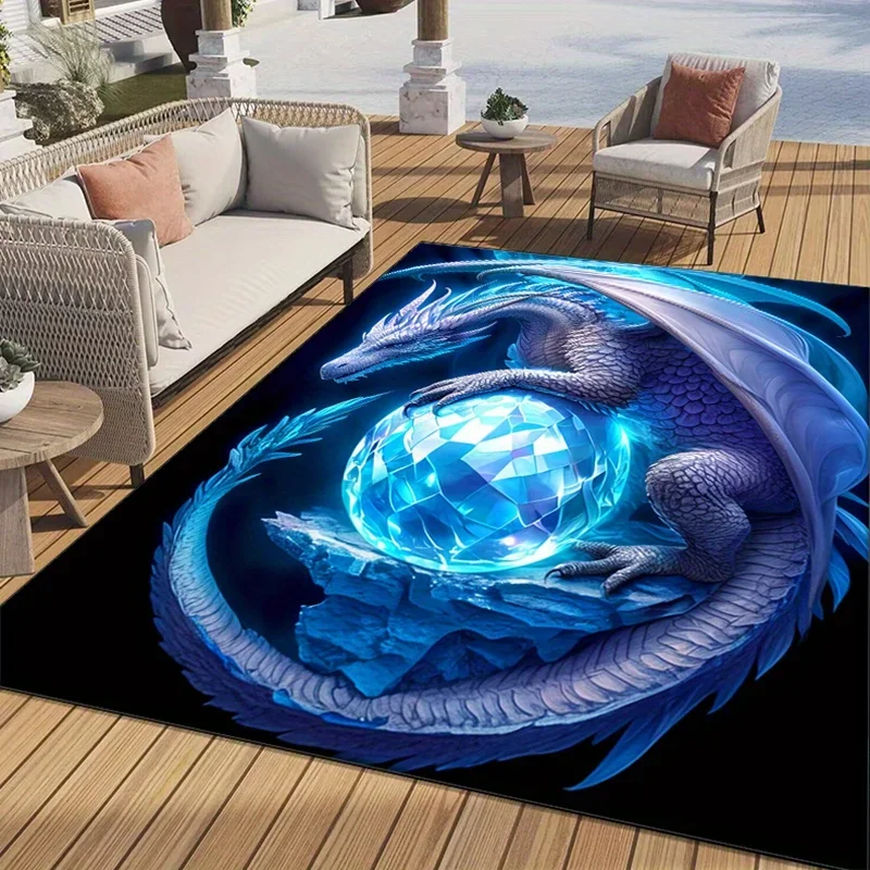 3D Moon Guardian Dragon Print Rug Non-Slip High Quality Indoor Outdoor Mat for Bedroom Living Room Game Room, Fantasy Decor Gift