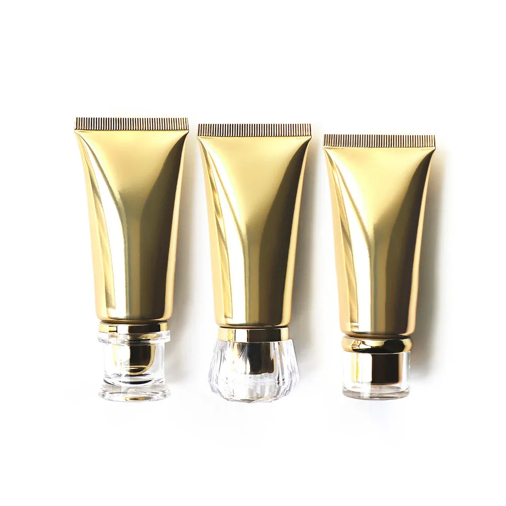 50PCS 30ml High Gloss Gold Aluminum Plastic Cosmetic Tube Empty Refillable Dispensing Bottle for Foundation Serum