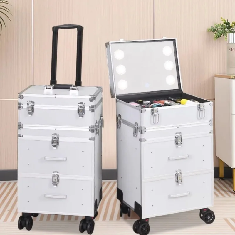 *  Large Capacity Rolling Cosmetic Organizer Multi-Functional Makeup Trolley Case Open for Hairstylists