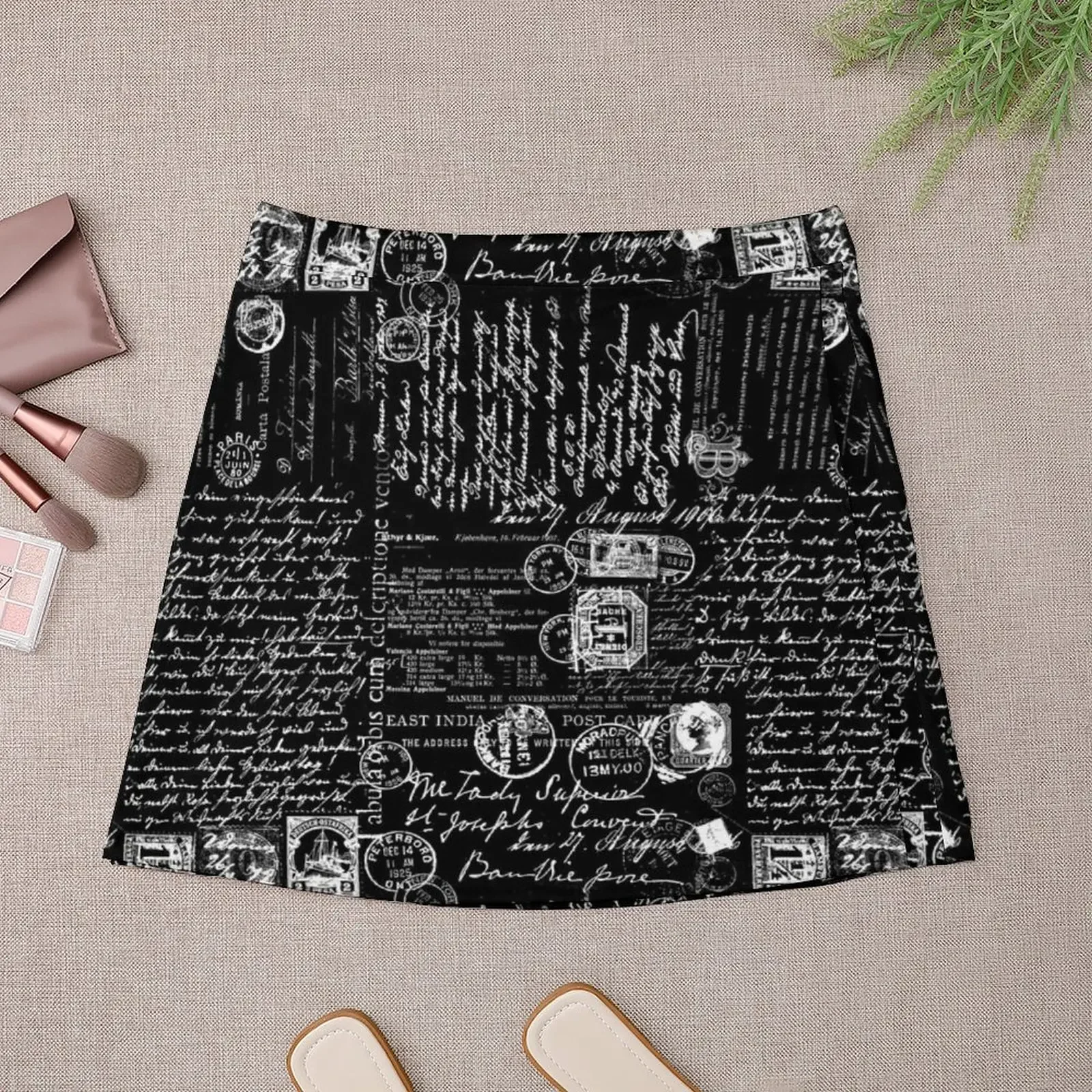 Black And White Vintage Letters And Postage Stamps Mini Skirt novelty in clothes luxury evening dresses 2024 skirts for women