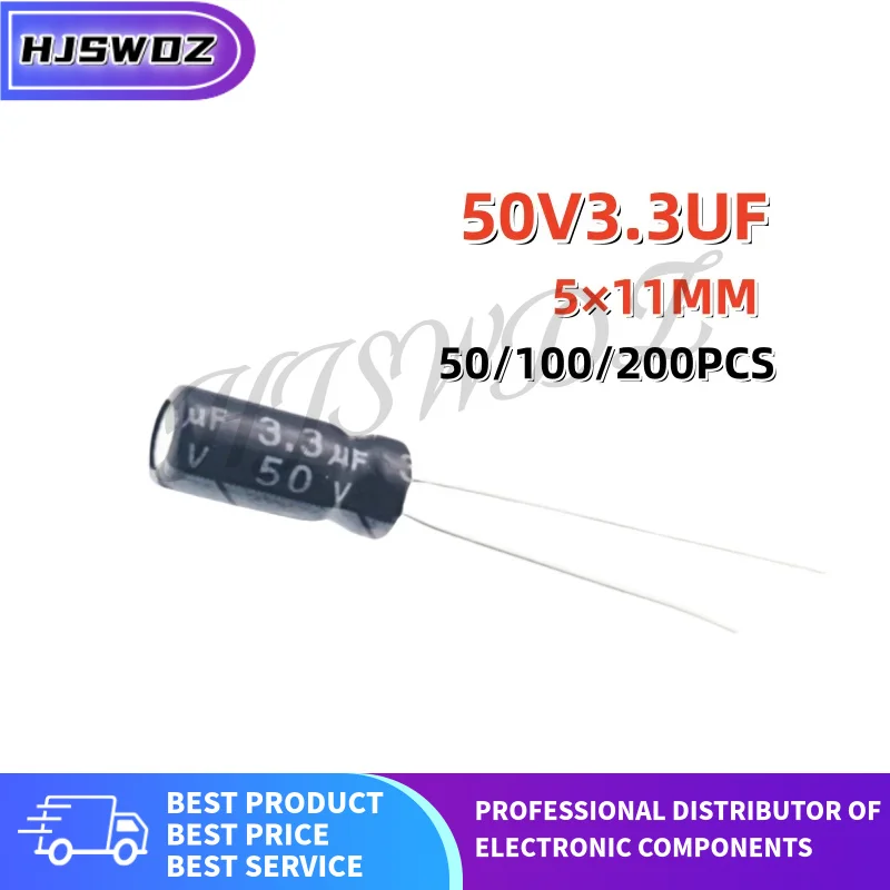 50-200PCS 50V3.3UF 5x11MM 3.3uf 50V 5*11mm 50V 3.3UF Aluminum Electrolytic Capacitor Brand New In Stock