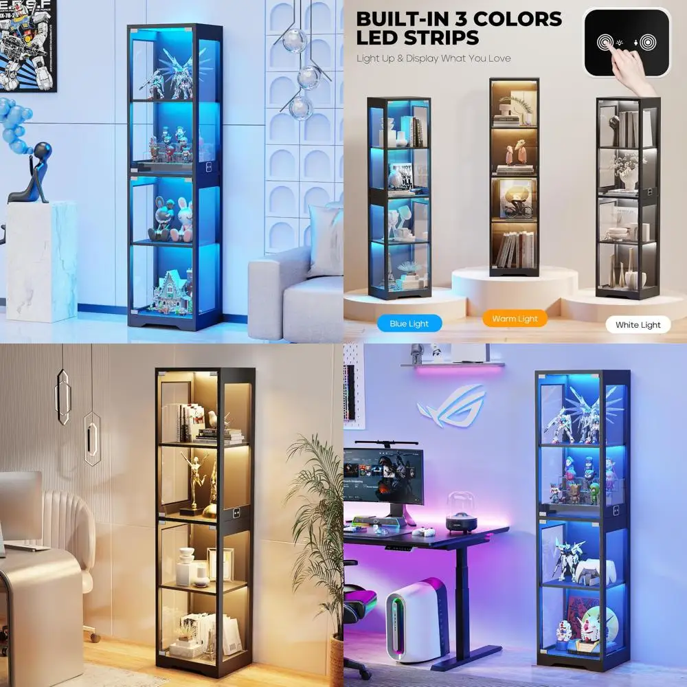 

Четырехъярусный стеклянный шкаф Curio со светодиодной цветной подсветкой для коллекционных дисплеев и хранения вещей