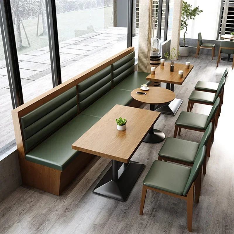 Customized Solid Wood Dining Table Combination Commercial Restaurant Fast Food Dessert Cafe Milk Tea Shop Round Table