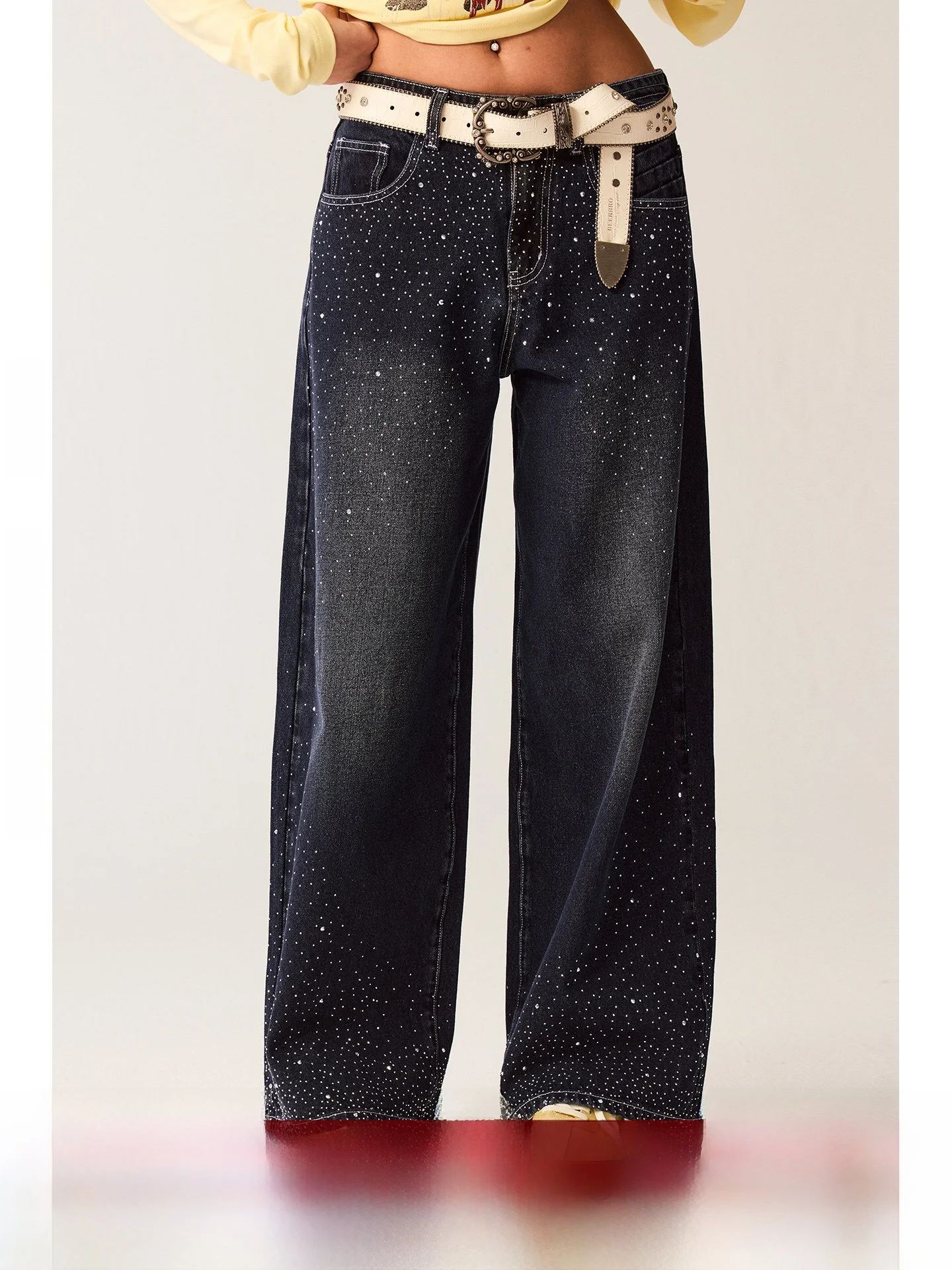 

Джинсы BeerBro Vintage Sound Wave Heavy Du Waed с стразами, свободные, прямого кроя, женские, с низкой посадкой, из хлопка, цветные