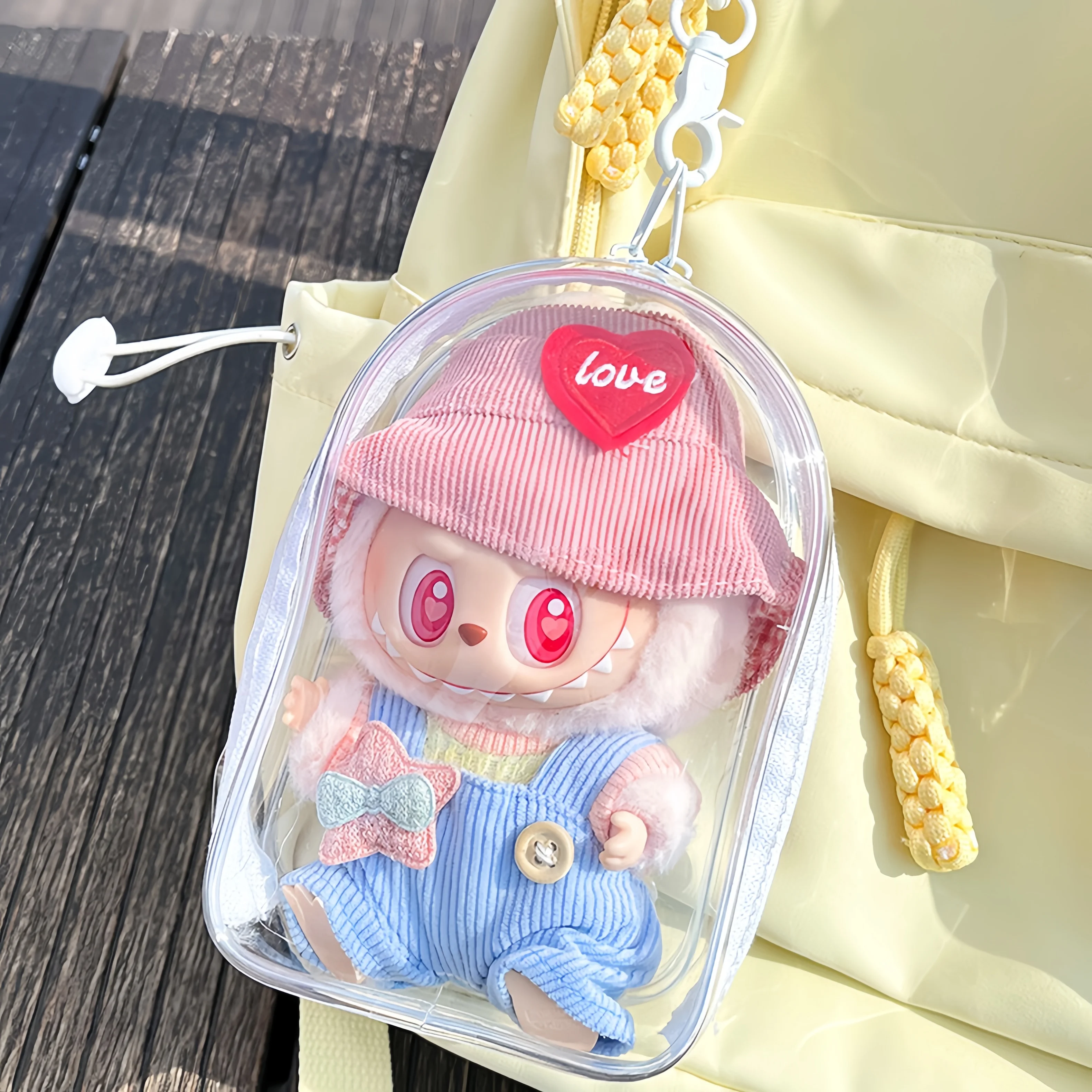 

Clear Figure Display Bag for Labubu Hanging Display Case Protective Case Plastic PVC Storage Box (No Doll,7inch/17CM)