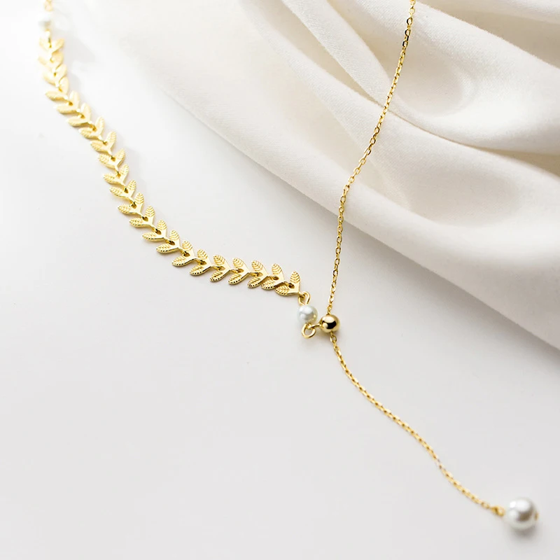 MODIAN Gold Color Wheat Ears Pearl Pendant Necklace for Women 925 Sterling Silver Luxury Wedding Necklace Fashion Fine Jewelry