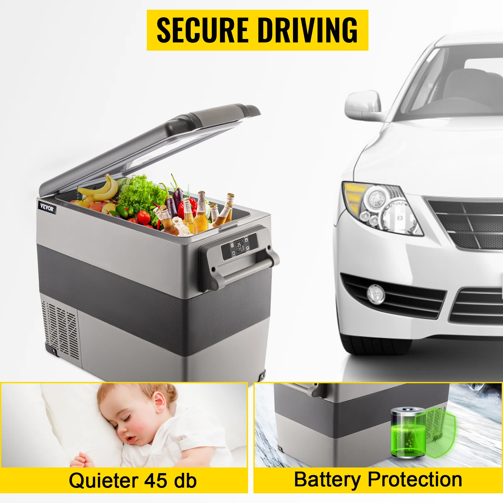 VEVOR 35L 45L Car Refrigerator Mini Fridge Freezer Portable Compressor Cooler 12/24V DC 110-240V Ice Box for Camping