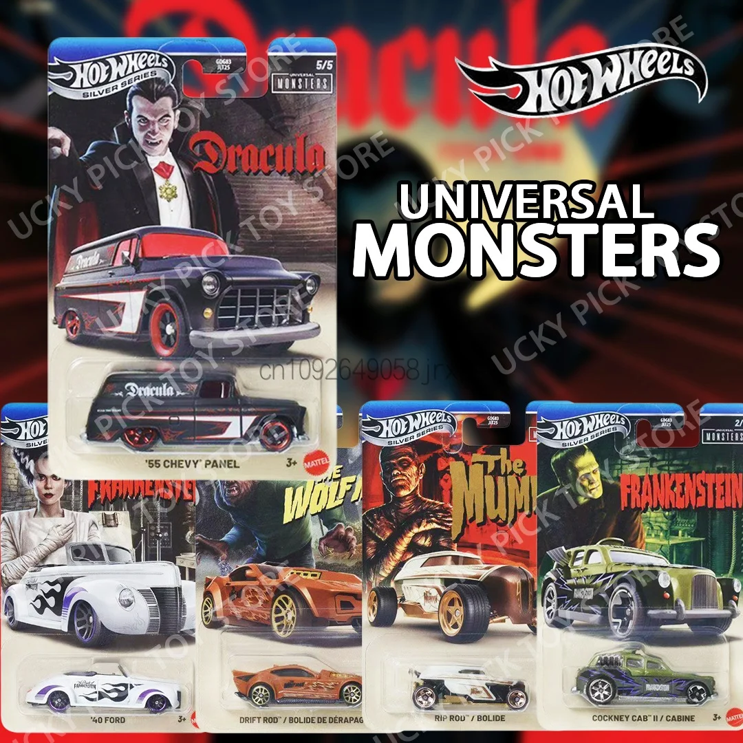 Hot Wheels Silver Series Universal Monsters The Bride Of Frankenstein Dracula The Wolf Man The Mummy Ford Alloy Car Models