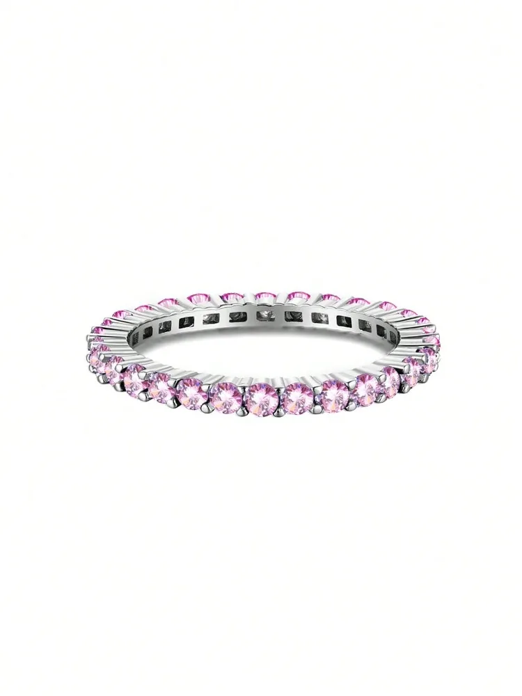 925 Sterling Silver Fashion Shiny Multicolored Full Zircon Stackable Plain Ring For Women Daily Party Personalized Fine Jewelry