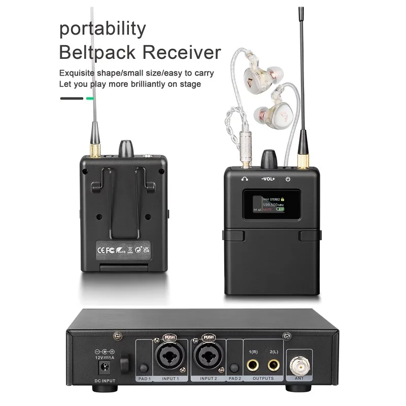 Professional high-quality K24 stereo UHF wireless in-ear monitoring system for stage recording, drummer, singer beat monitoring
