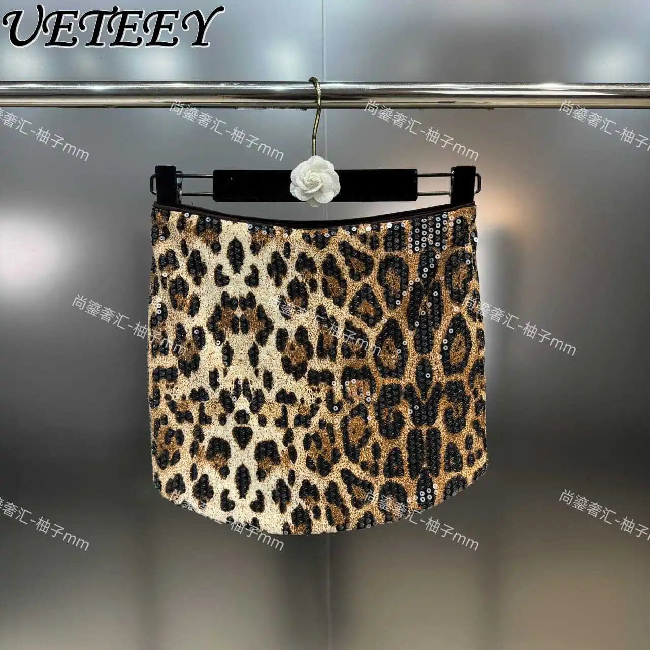 

Autumn Summer Sexy Leopard Print Nightclub Mini Skirt Fashion Versatile Full Sequin Socialite Bodycon Short Skirts for Women