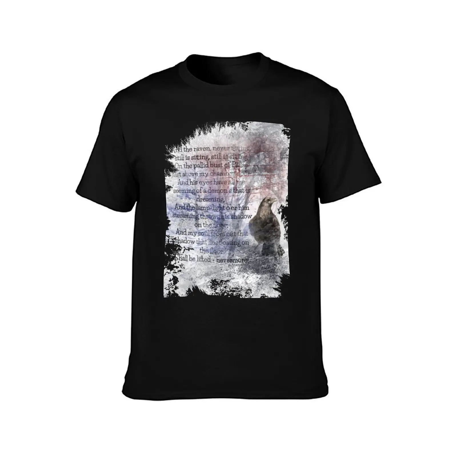 Edgar Allan Poe Poem The Raven T-Shirt, Summer Casual Cotton Tee, Oversized Streetwear Tops, Vintage Graphic Print, 100% Cotton