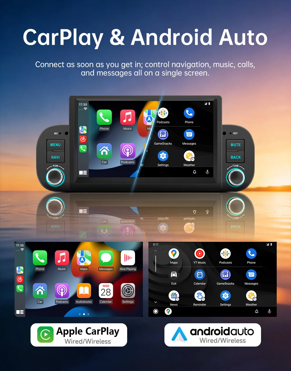 BQCC 7 Inch Car Radio Stereo Player Wireless CarPlay Android Auto BT RDS AM FM For Fiat Panda 2013-2020