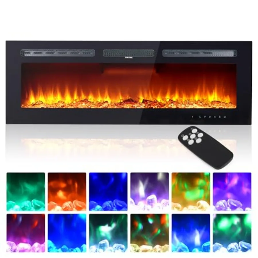

60 Electric Fireplace Wall Mounted Recessed Wall Fireplace Electric with Remote Control Touch Screen Ultra Thin Electric Firepl