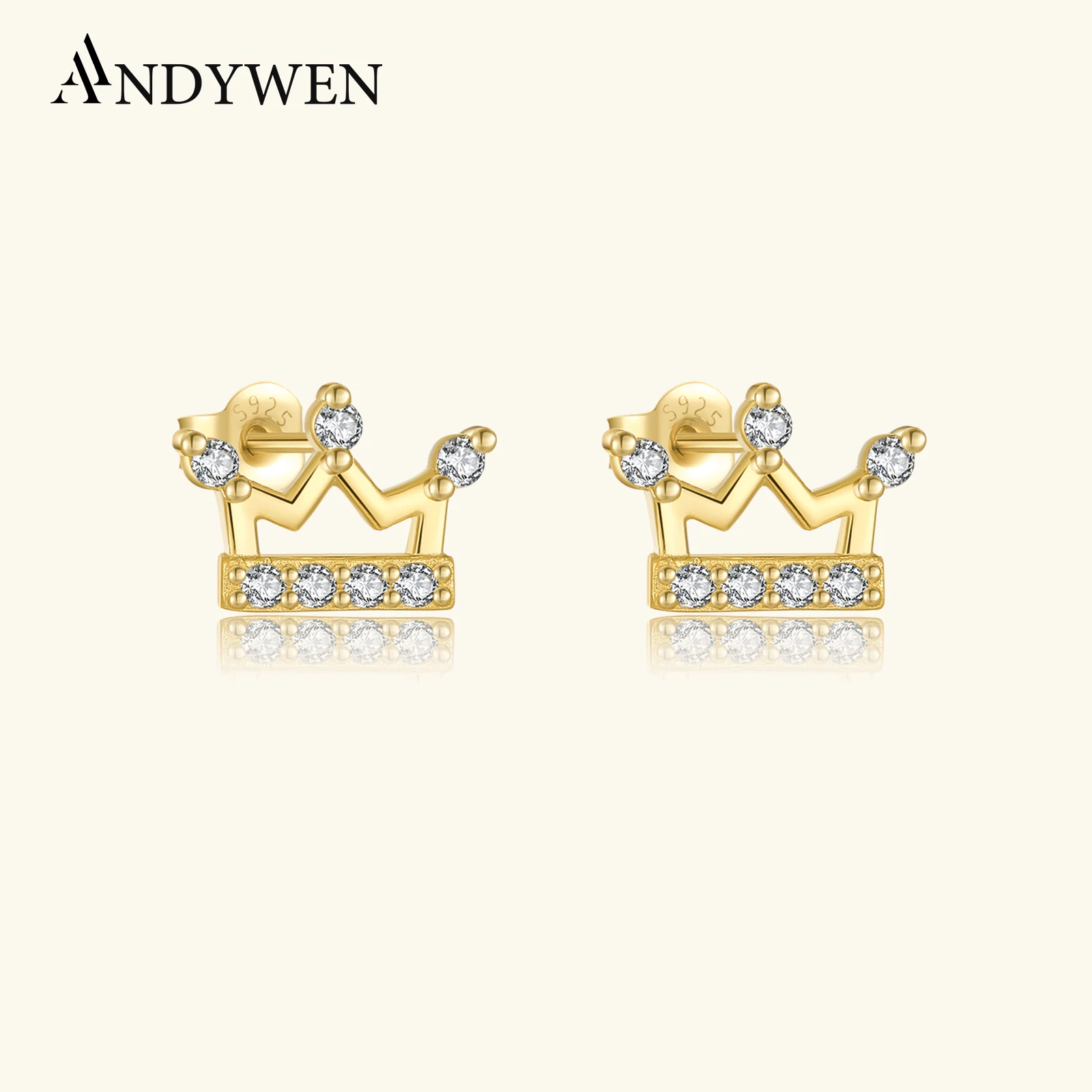

ANDYWEN Серьги-короны из стерлингового серебра 925 пробы с цирконом, ювелирные изделия принцессы для свадебной вечеринки 2025, сверкающий свадебный подарок