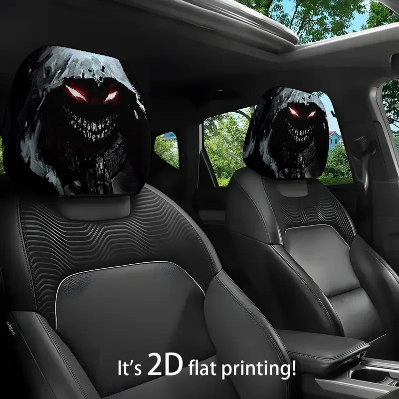 2pcs Flat Printed Car Headrest Covers | Fun and Practical Decor for Travel, Daily Commute, Suitable for All Seasons