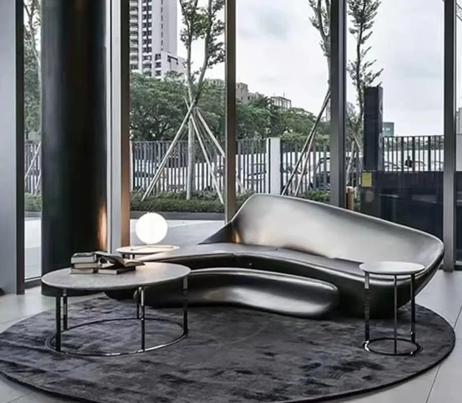 Minimalist Curved Creative Fiberglass Moon Sofa Nordic Shaped 7-shaped Corner Hotel Living Room Sofa Set