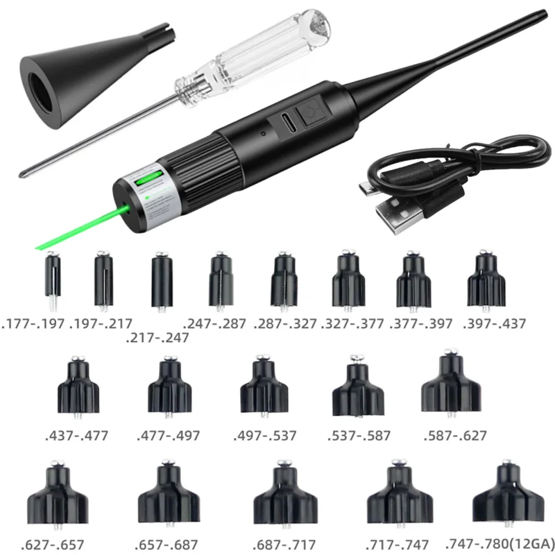 Rechargeable USB charging Laser Boresighter Kit With 18 Adapters .17 .177 .22 .22lr to .78 12GA Rifle Laser Collimator - view 6