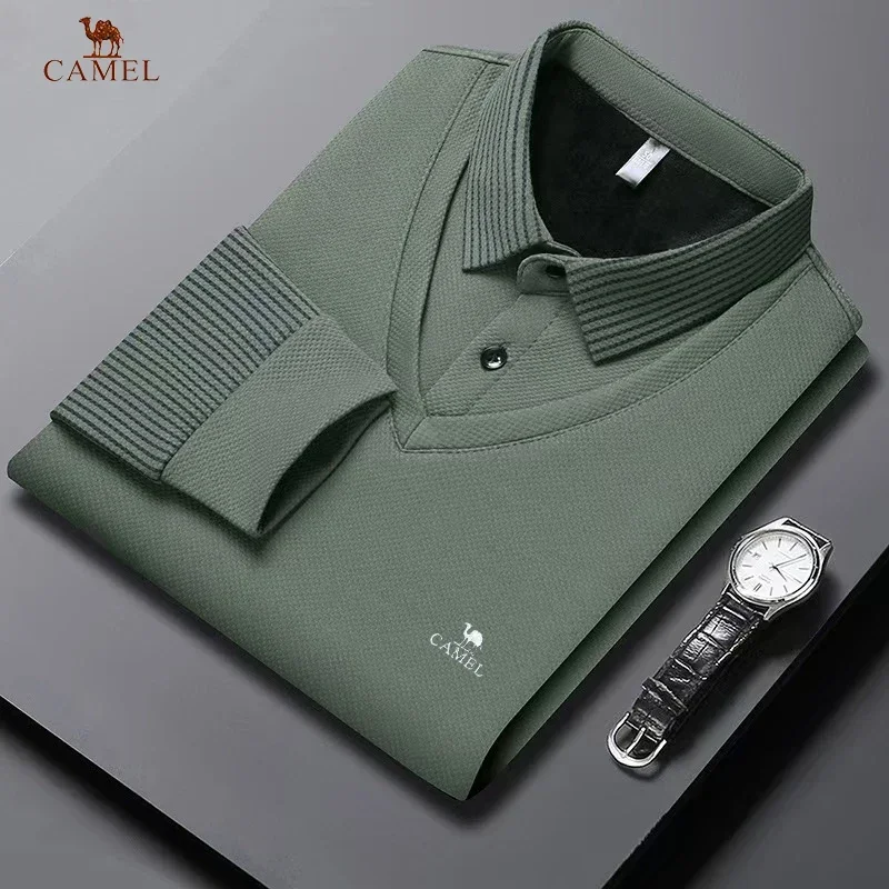 2024 New Long Sleeve Polo Shirts Waffle Men\'s Long Sleeve T-shirt Spring Lapel Business Casual Polo Shirt Elastic Base Shirt Top