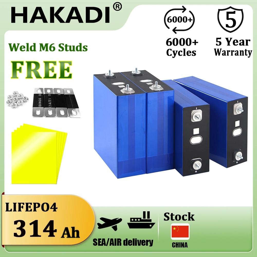 HAKADI New Stock 3.2V 314Ah Lifepo4 Battery 4-16PCS Original Rechargeable Lithium Cell For DIY 24V 48V Solar Energy System RV