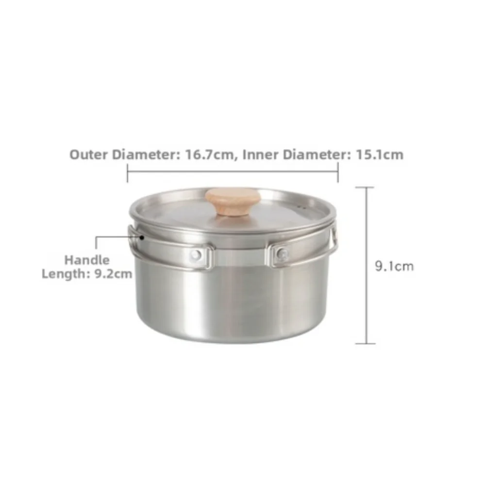 Stainless Steel 3 Piece Cookware for Outdoor Cooking Includes Pot Pan and Kettle with Stackable Structure and Folding Handles