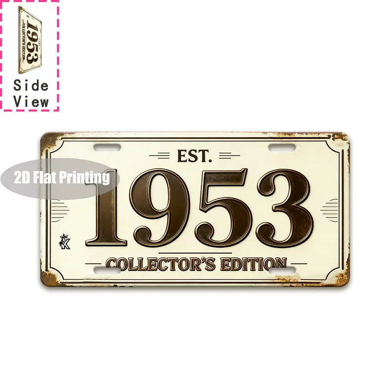 2D Flat, [2D Flat] 1pc Retro 1953 Number Metal Sign - Heavy-Duty Aluminum Vintage Wall Plaque with '1953' Numerals Vertical Line