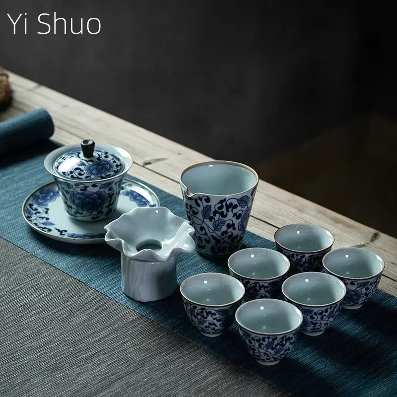 

Blue and White Porcelain Tea Set Antique Home Gaiwan Teapot Underglaze Color Porcelain Kung Fu Tea Set Chinese Tea Set