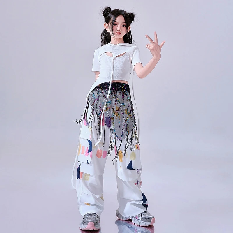 Weiß Hip Hop Dance Kleidung Mädchen Sommer Crop Tops Hosen Moderne Street Dance Tragen Laufsteg Bühne Kostüm Mode Outfits BL15772
