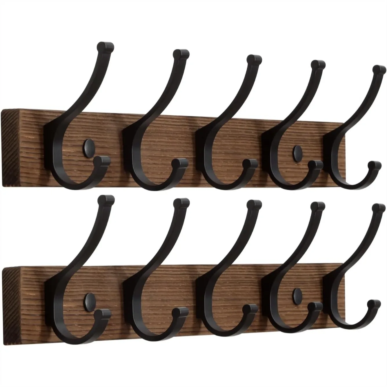 

Wood Coat Rack Wall Mount 16.5 Inches With 5 Hooks For Hanging Coats Bags Towels 2 Pack Brown